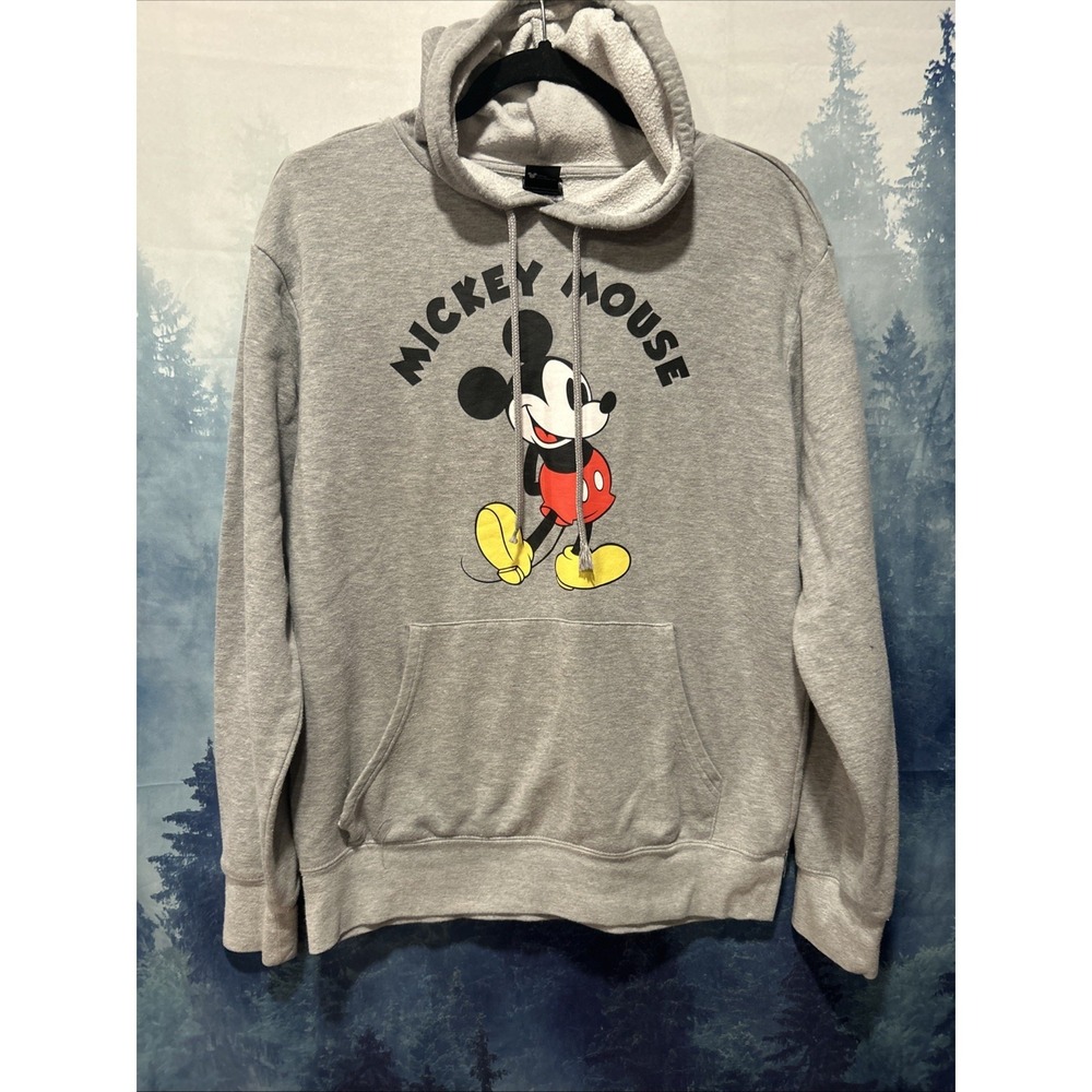 Mickey Mouse Hoodie Adult M Grey Disney Classic Graphic Pullover Sweatshirt Top